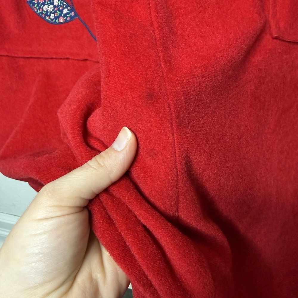 Vintage‎ Models Coat Red Flower Patch Pockets House Coat Zip Front Women's 14 - Picture 8 of 12